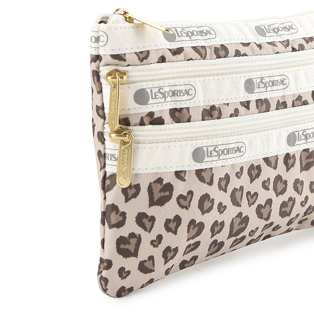 3-Zip Cosmetic In Latte Heart Leopard