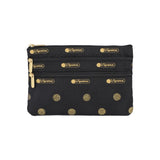 LeSportsac Unisex Pouch 3-Zip Cosmetic In Gold Glitter Dots