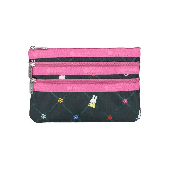 LeSportsac Unisex Pouch 3-Zip Cosmetic In Miffy Orchard Green/Pink