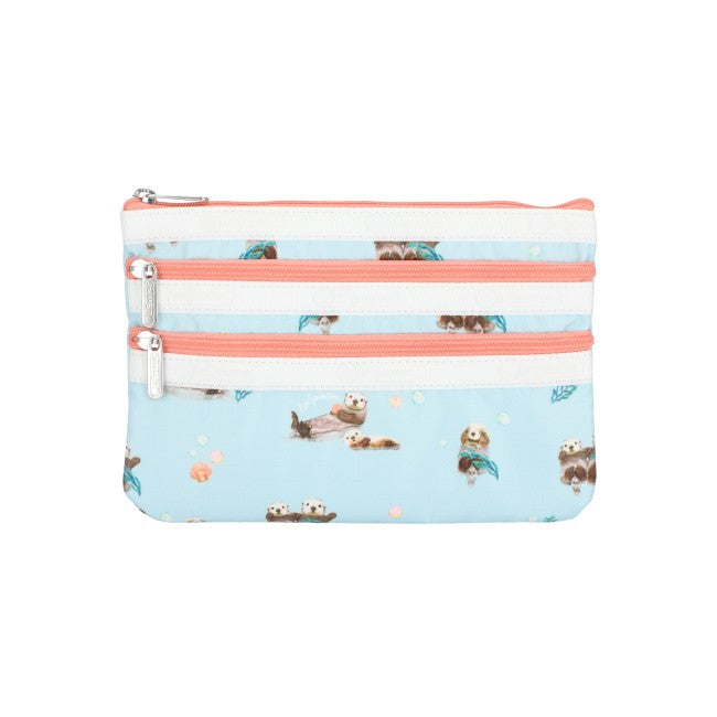 LeSportsac Unisex Pouch 3-Zip Cosmetic In Floating Sea Otters