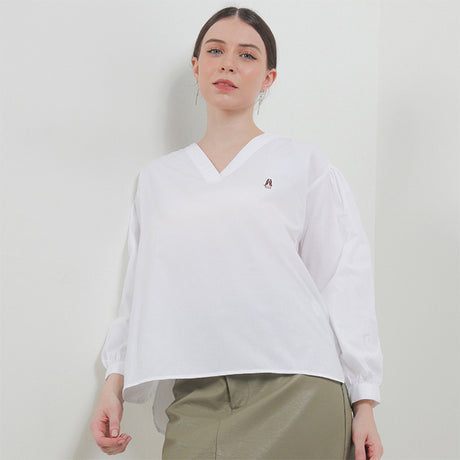 Hush Puppies Pakaian Wanita Blouse Clarity V-Neck In White