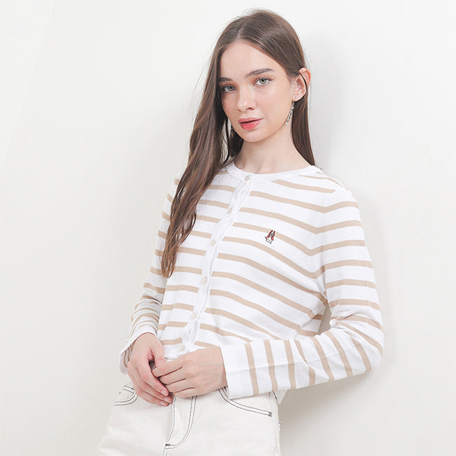 Hush Puppies Pakaian Wanita Cardigan Zanith Stripe In Khaki