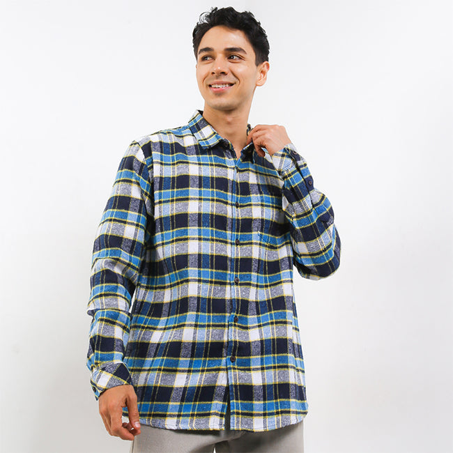 Hush Puppies Pakaian Pria Shirt Flano In Blue