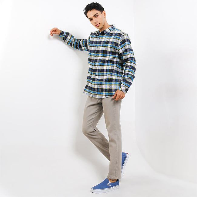 Hush Puppies Pakaian Pria Shirt Flano In Blue