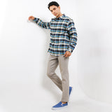 Hush Puppies Pakaian Pria Shirt Flano In Blue