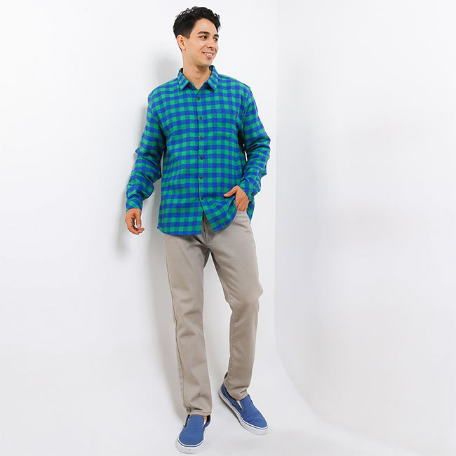 Hush Puppies Pakaian Pria Shirt Flano In Dark Green