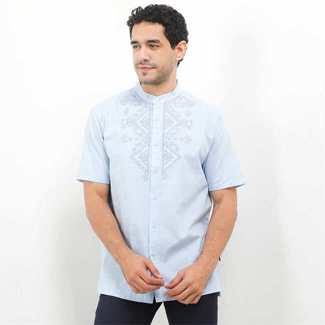 Hush Puppies Pakaian Pria Shirt Kofta In Light Blue