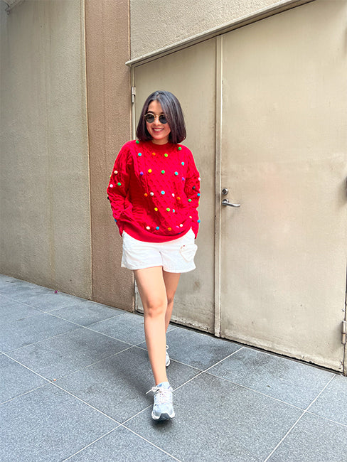 Aratta Knit Bubble Sweater - Red