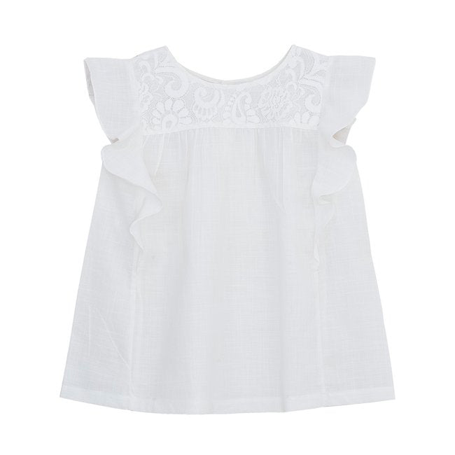 TORIO Ruffle Sleeve Blouse White 6-12 tahun - Baju Atasan Anak Perempuan
