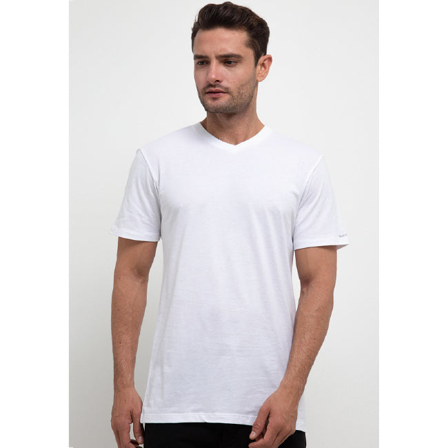 Hush Puppies Pakaian V Neck Pria  Classic V Neck Tee In  White