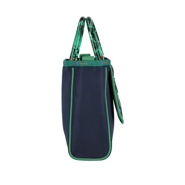 Sm 2 Zip Pocket Tote In Navy Heart Leopard