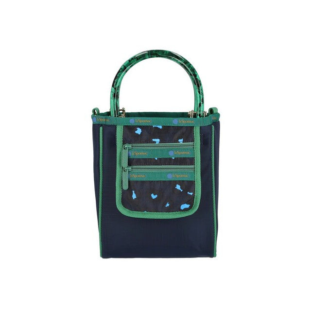 Sm 2 Zip Pocket Tote In Navy Heart Leopard