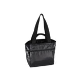 Two Handle Zip Tote In Black Shine
