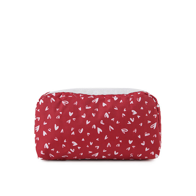 LeSportsac Unisex Pouch Rectangular Cosmetic In Red Mini Hearts Wh