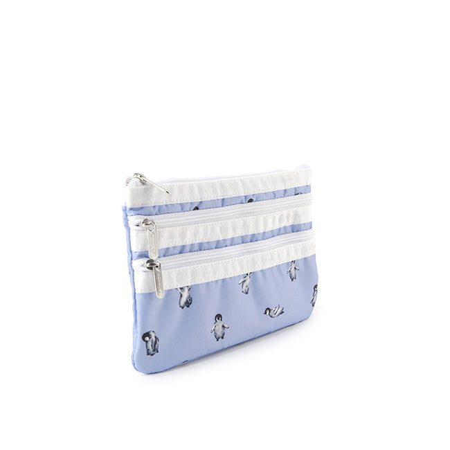 LeSportsac Unisex Pouch 3-Zip Cosmetic In Petite Penguins White