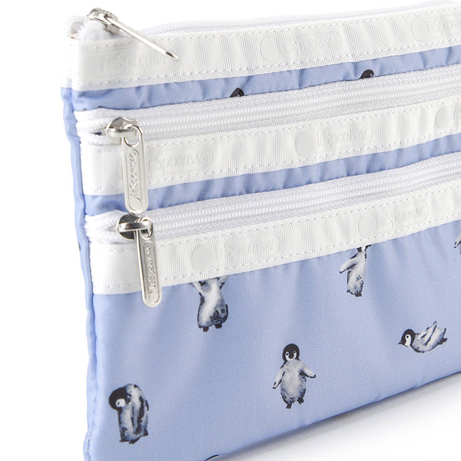 LeSportsac Unisex Pouch 3-Zip Cosmetic In Petite Penguins White
