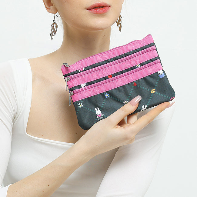LeSportsac Unisex Pouch 3-Zip Cosmetic In Miffy Orchard Green/Pink