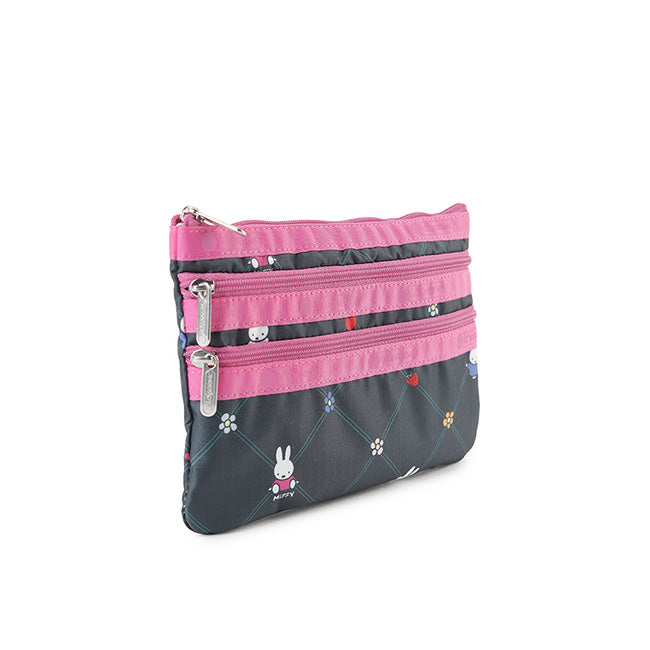 LeSportsac Unisex Pouch 3-Zip Cosmetic In Miffy Orchard Green/Pink