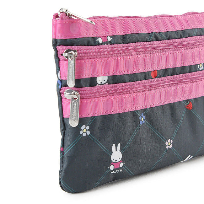 LeSportsac Unisex Pouch 3-Zip Cosmetic In Miffy Orchard Green/Pink