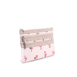 LeSportsac Unisex Pouch 3-Zip Cosmetic In Flamingo Party