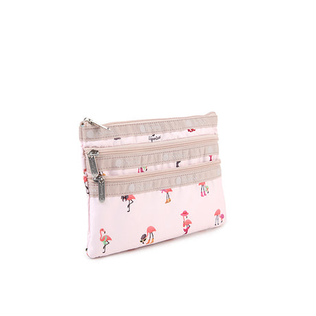 LeSportsac Unisex Pouch 3-Zip Cosmetic In Flamingo Party