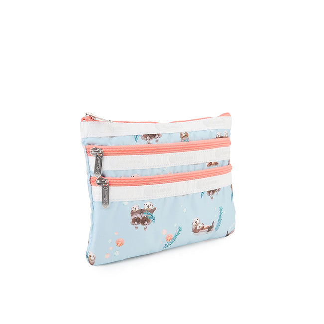 LeSportsac Unisex Pouch 3-Zip Cosmetic In Floating Sea Otters