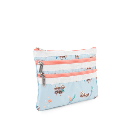LeSportsac Unisex Pouch 3-Zip Cosmetic In Floating Sea Otters