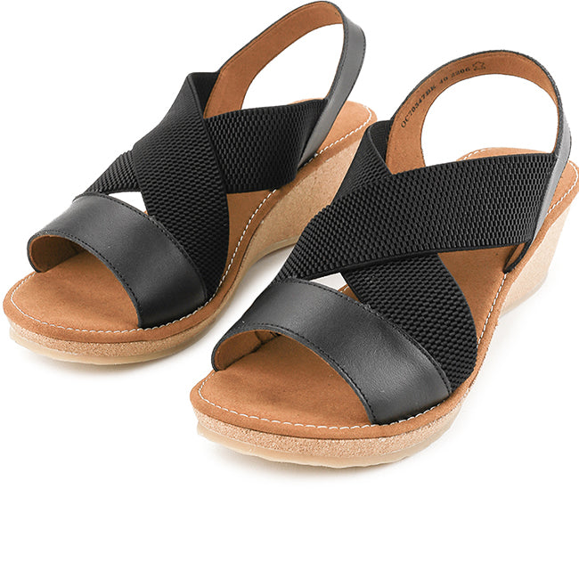 Obermain Sandal Wedges Wanita Jasmin Mabley - Ankle Strap In Black