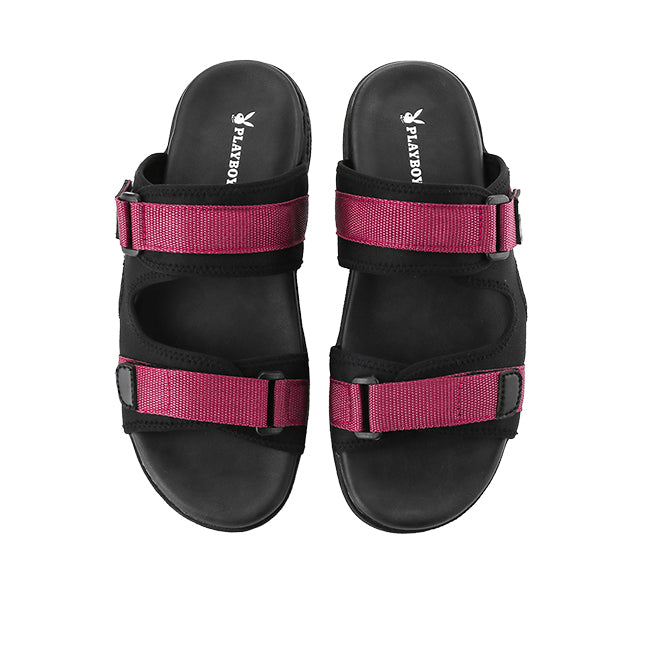 Playboy Sandal Pria Santogozo - Double Strap In Maroon