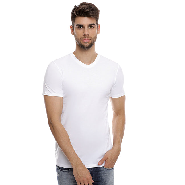 Hush Puppies Pakaian Kaos Pria  Basicv Neck Tee In  White