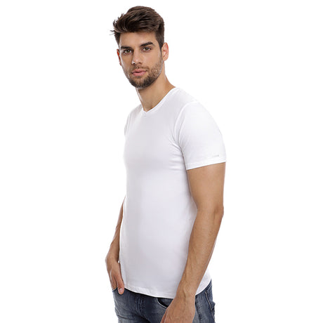 Hush Puppies Pakaian Kaos Pria  Basicv Neck Tee In  White