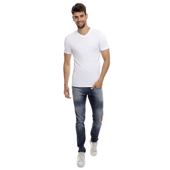 Hush Puppies Pakaian Kaos Pria  Basicv Neck Tee In  White